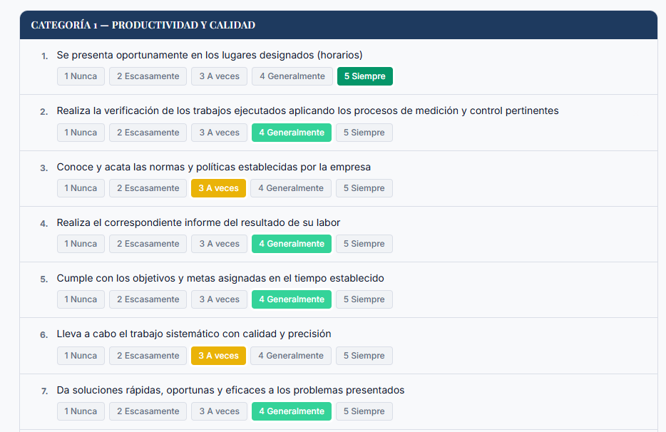 Formulario de evaluación de desempeño F.008